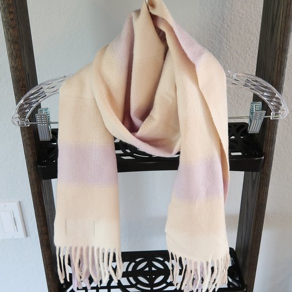 Lochcarron Cashmere Plaid Scarf From Scotland Purple , Tan & Off White/Cream - Picture 2 of 14